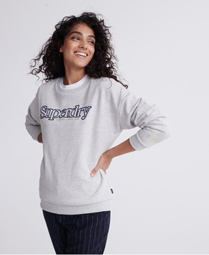 Superdry Applique Serif Loopback Crew Női Pulóver Fehér | PIRWH4923